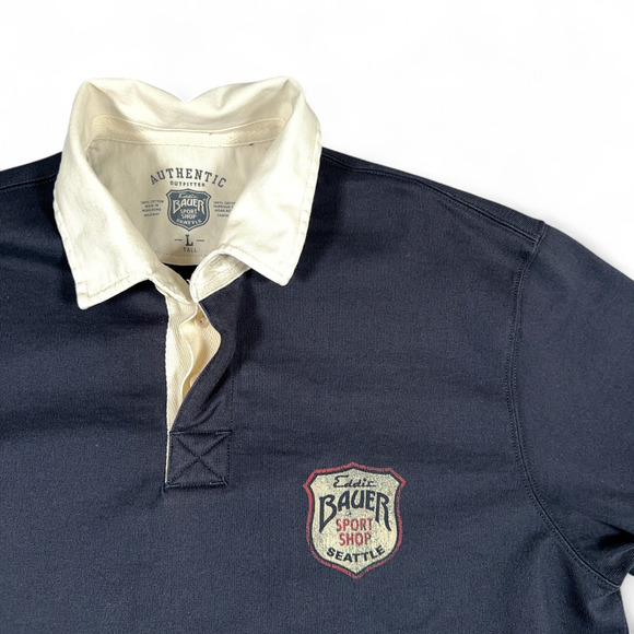 Eddie Bauer Polo Shirt Adult LARGE TALL Blue Rugby Sport Shop Big Logo Preppy - Picture 2 of 11
